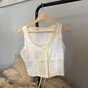 With Jean White and Yellow Sleeveless Crop Tank Top